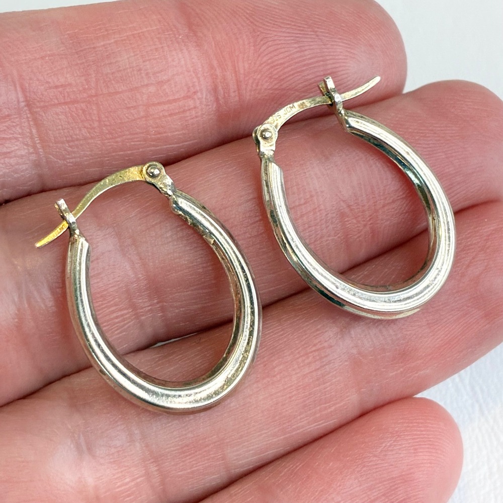 Vintage Sterling Silver Vermeil Hoop Earrings Oval Latch Back 925 JCM Jacmel
